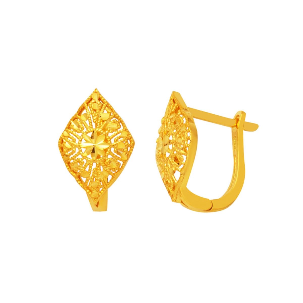 22K Yellow Gold Marquise Flower of Life Earrings (3.1 g)
