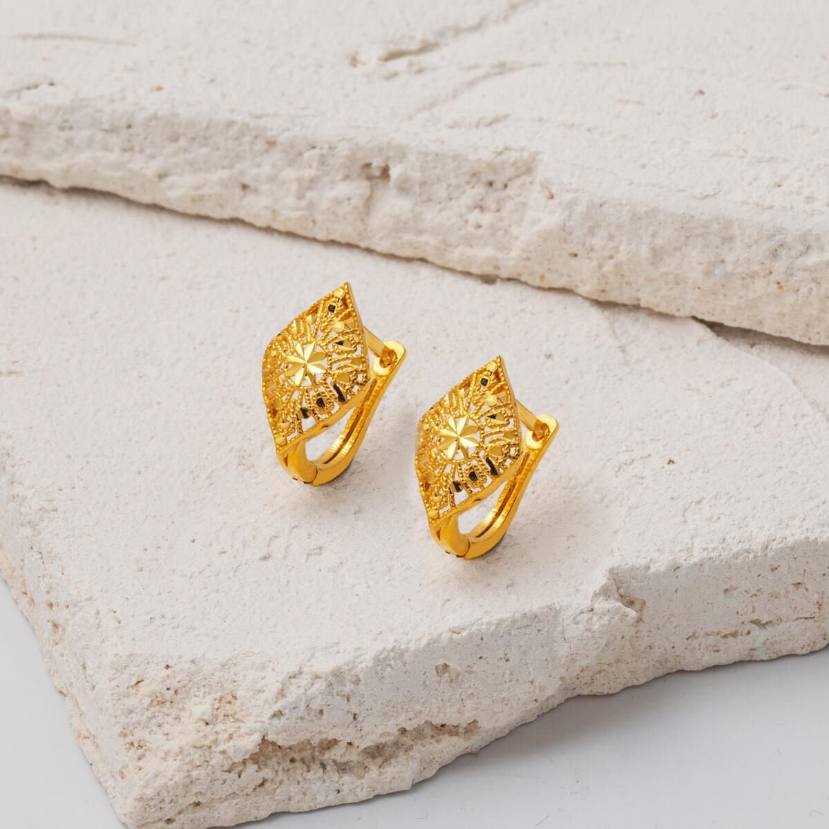 22K Yellow Gold Marquise Flower of Life Earrings (3.1 g)