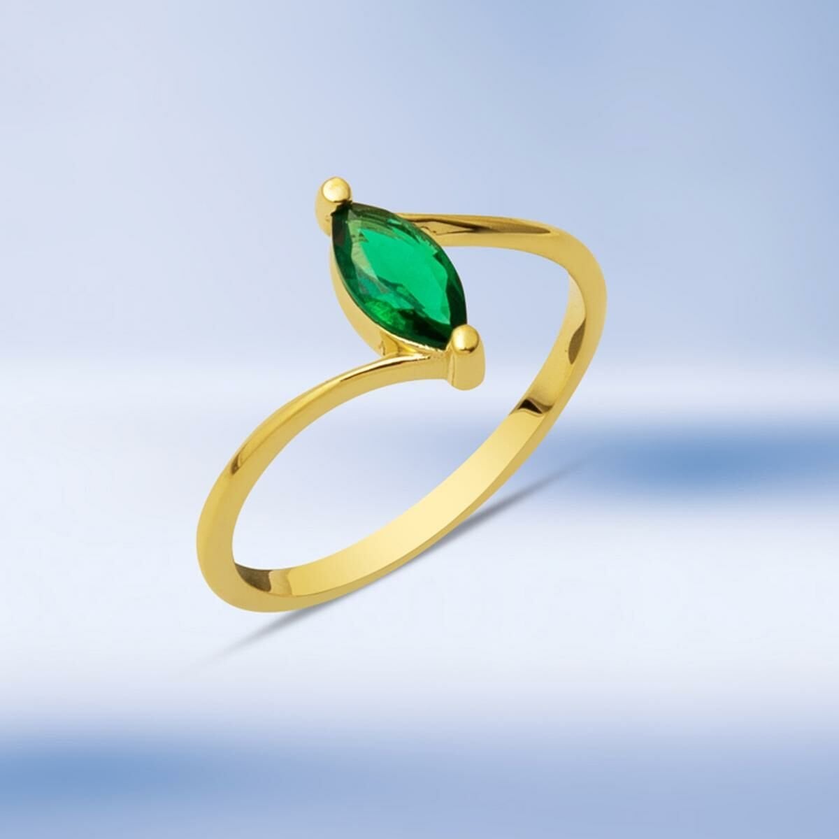 14K Yellow Gold Marquise Green Cubic Zirconia Ring