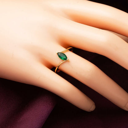 14K Yellow Gold Marquise Green Cubic Zirconia Ring