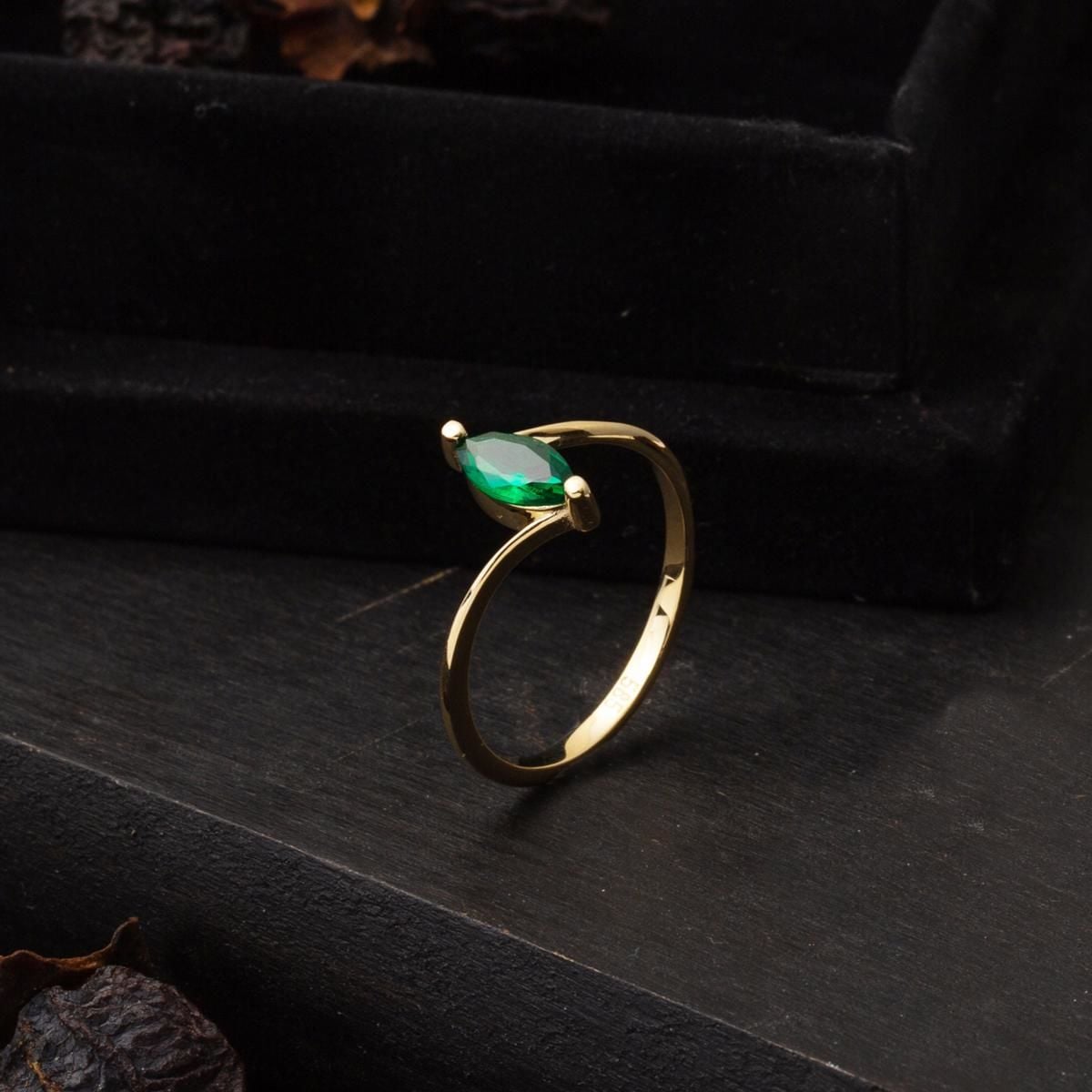 14K Yellow Gold Marquise Green Cubic Zirconia Ring