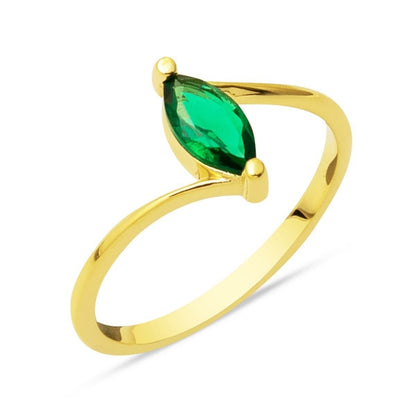 14K Yellow Gold Marquise Green Cubic Zirconia Ring
