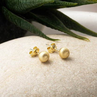 14K Yellow Gold Matte Ball Earrings 6 mm