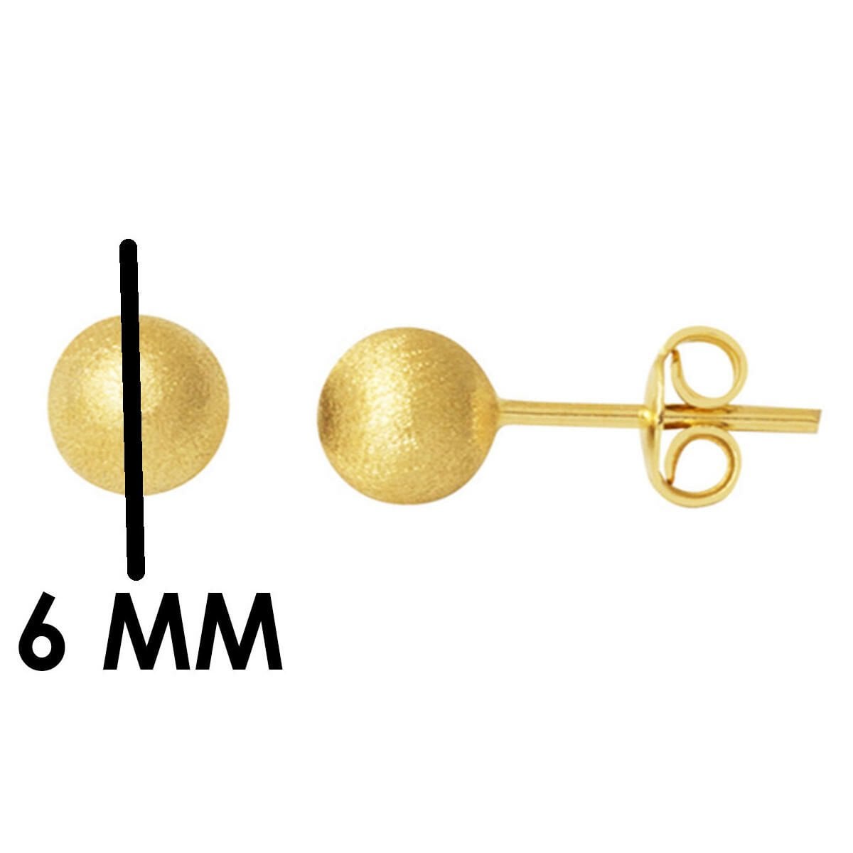14K Yellow Gold Matte Ball Earrings 6 mm