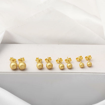 14K Yellow Gold Matte Ball Earrings 6 mm