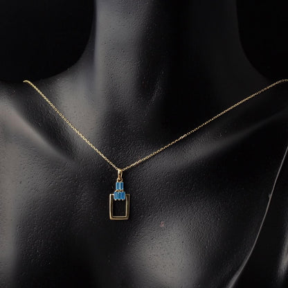 14K Yellow Gold Blue Baguette Cubic Zirconia Rectangle Necklace