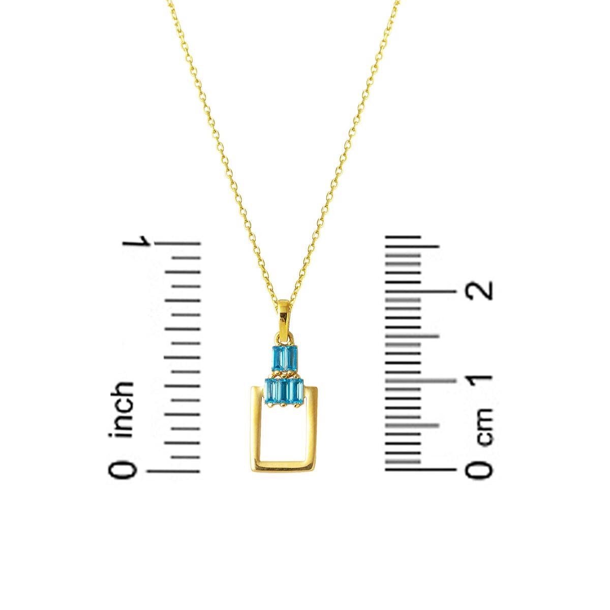 14K Yellow Gold Blue Baguette Cubic Zirconia Rectangle Necklace