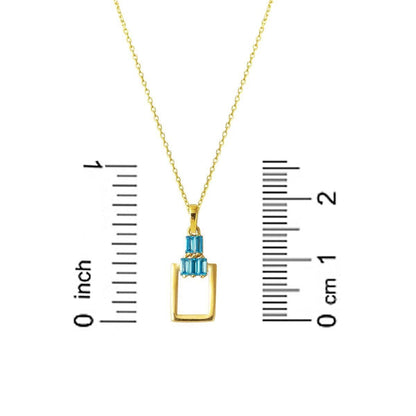 14K Yellow Gold Blue Baguette Cubic Zirconia Rectangle Necklace