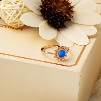14K Rose Gold Blue Sea Cubic Zirconia Ring
