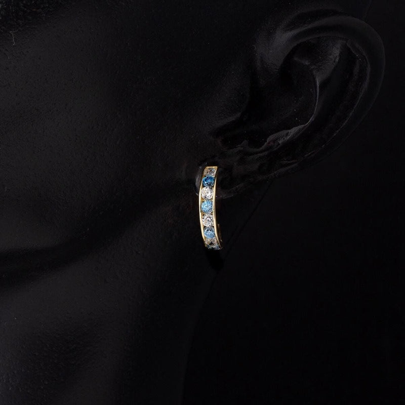 14K Yellow Gold Blue Cubic Zirconia Hoop Earrings