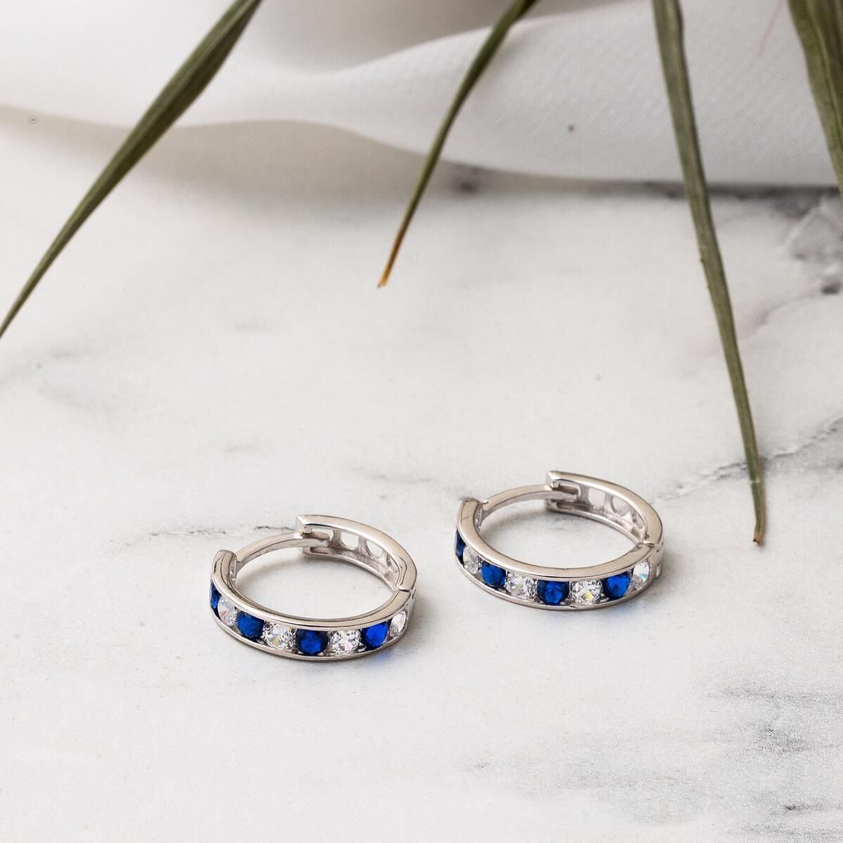14K White Gold Blue Cubic Zirconia Teen Earrings