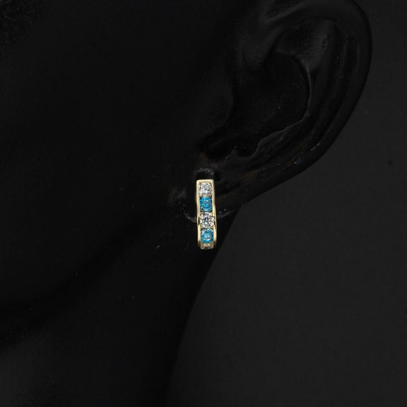 14K Yellow Gold Blue Cubic Zirconia Children's Earrings (1.09 g)
