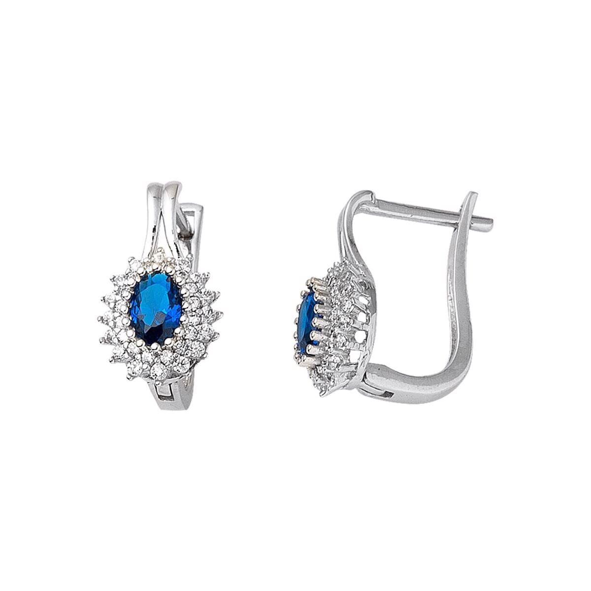 14K White Gold Blue Cubic Zirconia Earrings
