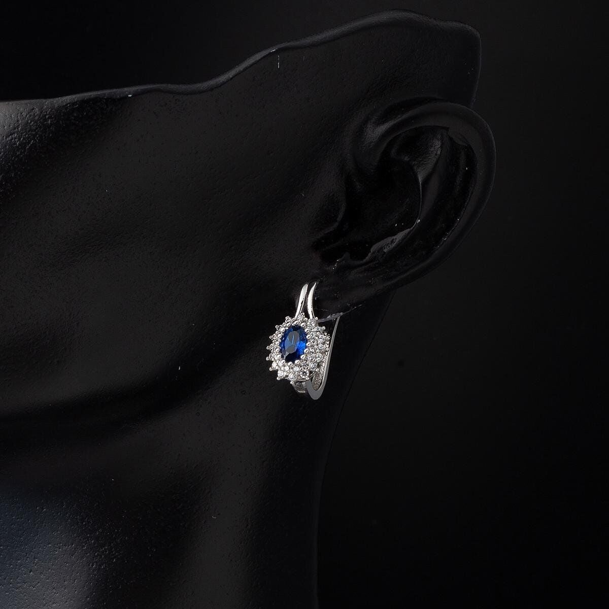 14K White Gold Blue Cubic Zirconia Earrings