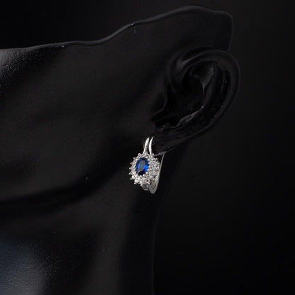 14K White Gold Blue Cubic Zirconia Earrings