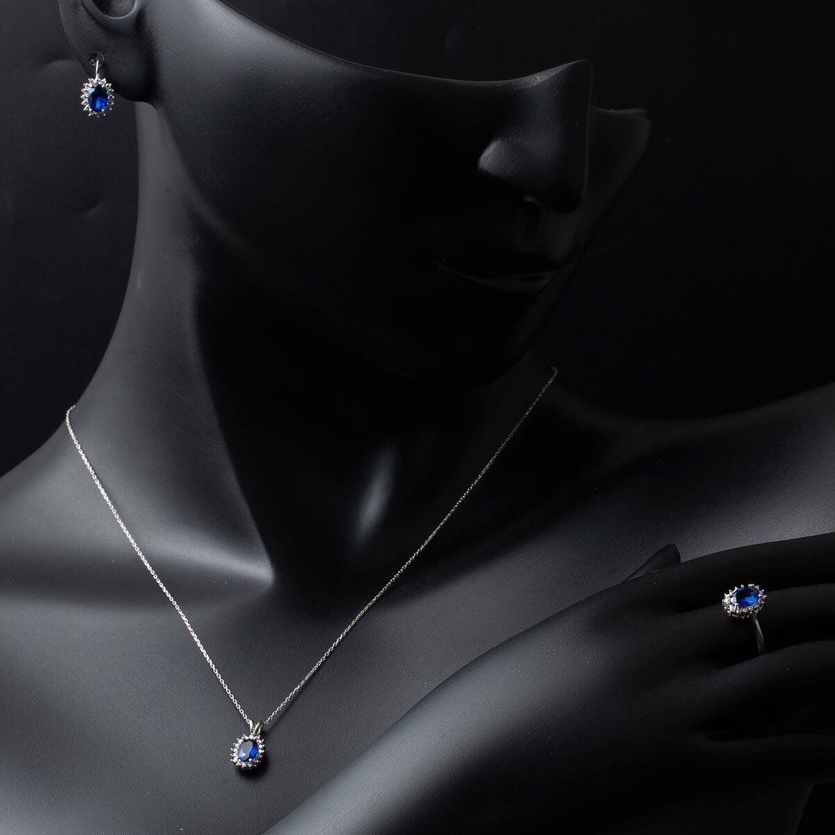 14K White Gold Blue Cubic Zirconia 3-Piece Set