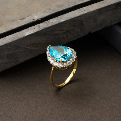 14K Yellow Gold Hurrem Sultan Blue Cubic Zirconia Ring