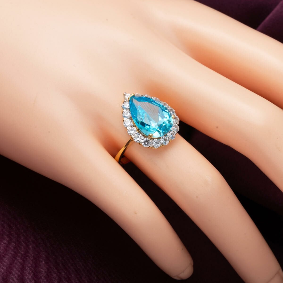 14K Yellow Gold Hurrem Sultan Blue Cubic Zirconia Ring