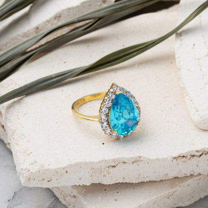 14K Yellow Gold Hurrem Sultan Blue Cubic Zirconia Ring