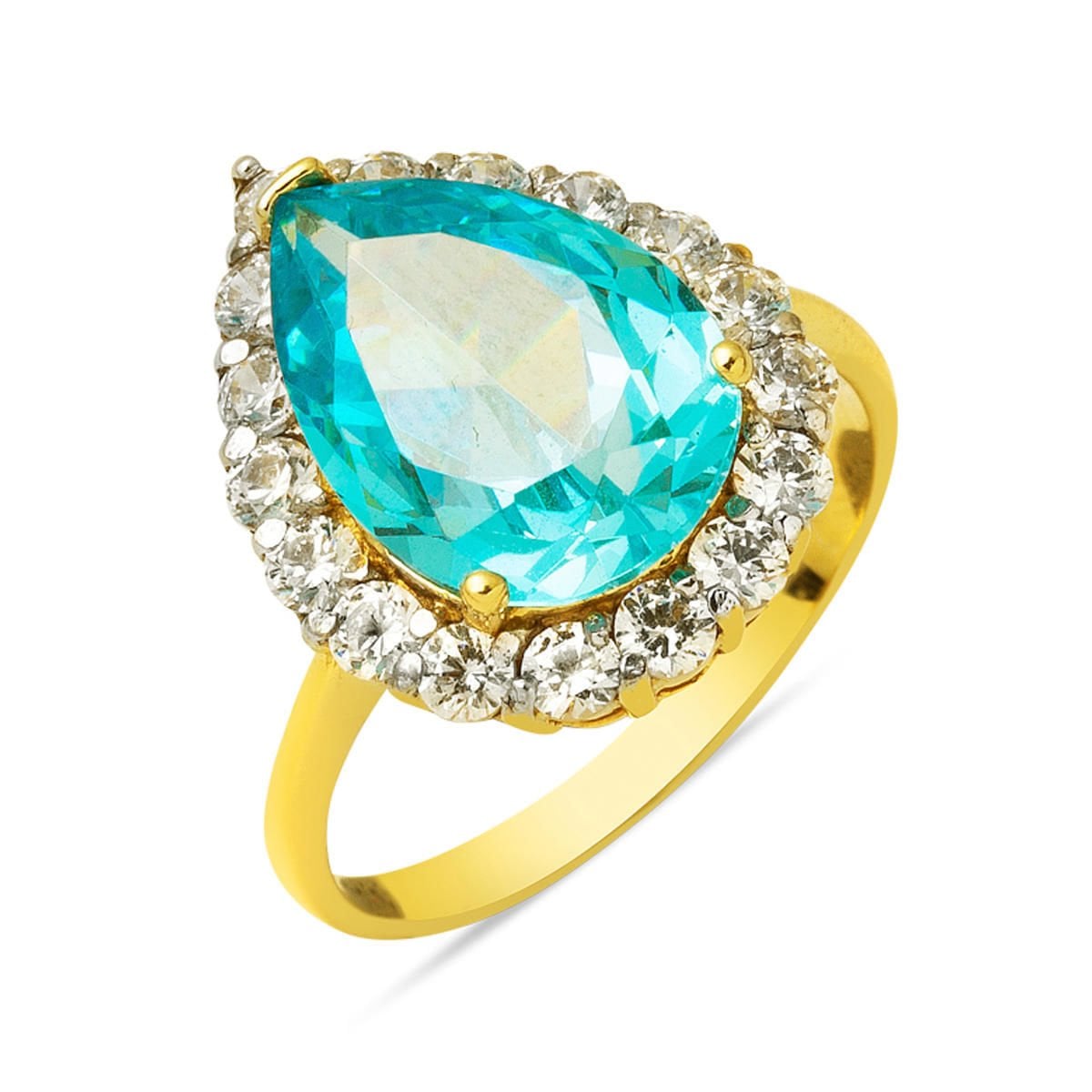 14K Yellow Gold Hurrem Sultan Blue Cubic Zirconia Ring