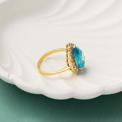 14K Yellow Gold Hurrem Sultan Blue Cubic Zirconia Ring