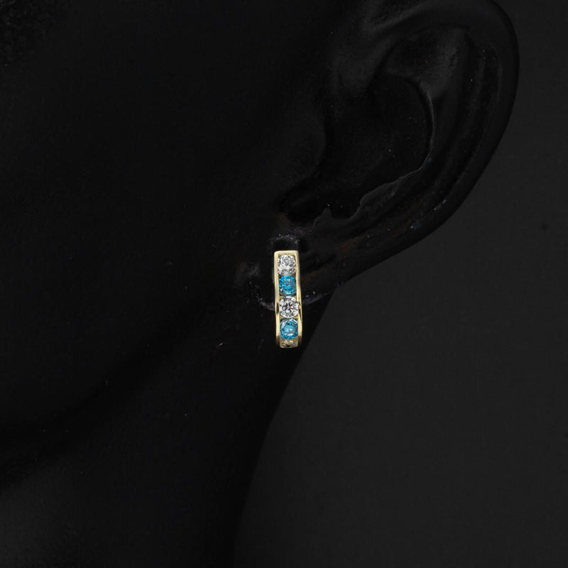 14K Yellow Gold Blue Cubic Zirconia Girl's Baby Earrings