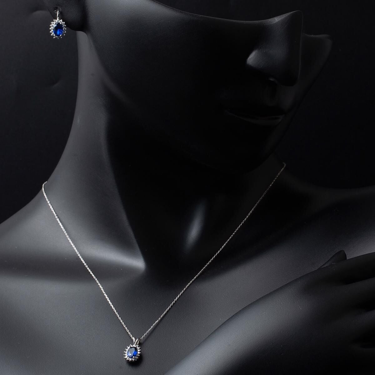 14K White Gold Blue Cubic Zirconia Necklace and Earrings Set