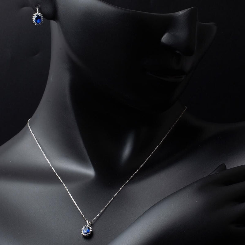 14K White Gold Blue Cubic Zirconia Necklace and Earrings Set