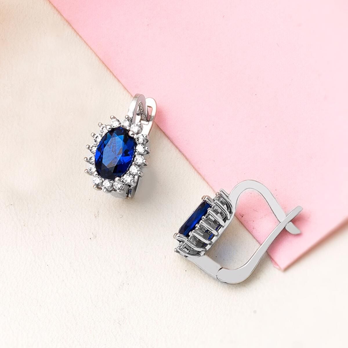 14K White Gold Blue Cubic Zirconia Necklace and Earrings Set