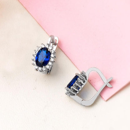 14K White Gold Blue Cubic Zirconia Necklace and Earrings Set