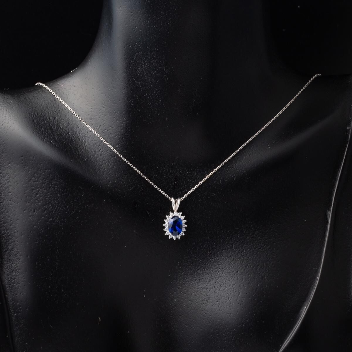 14K White Gold Blue Cubic Zirconia Necklace and Earrings Set