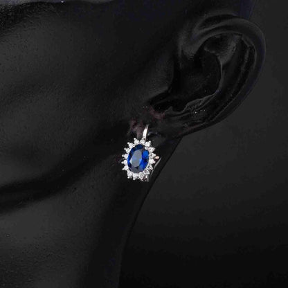 14K White Gold Blue Cubic Zirconia Necklace and Earrings Set