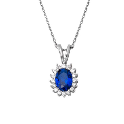 14K White Gold Blue Cubic Zirconia Necklace and Earrings Set