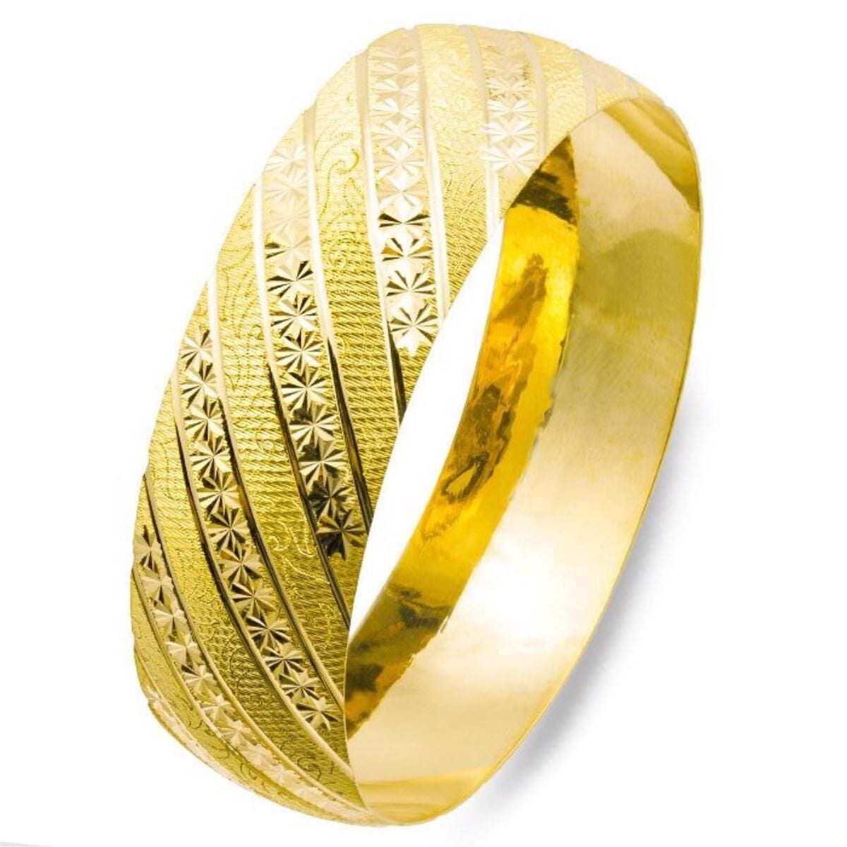 22K Yellow Gold Extra Wide Star Bangle