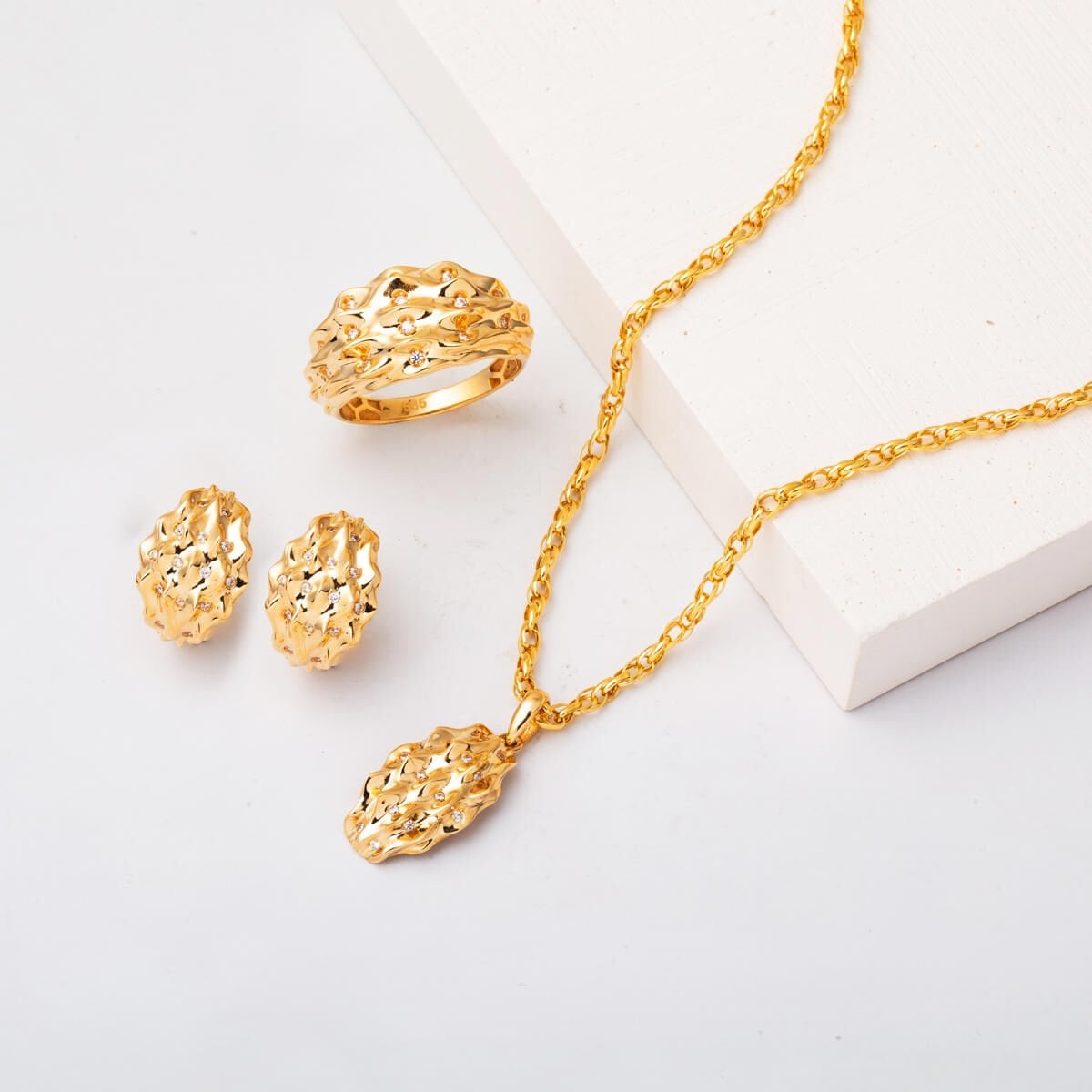14K Yellow Gold Meltem 3-Piece Minimalist Cubic Zirconia Jewelry Set