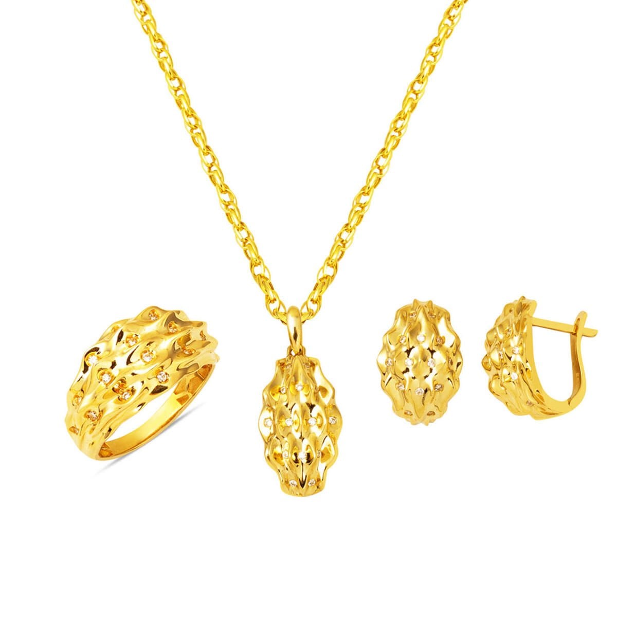 14K Yellow Gold Meltem 3-Piece Minimalist Cubic Zirconia Jewelry Set
