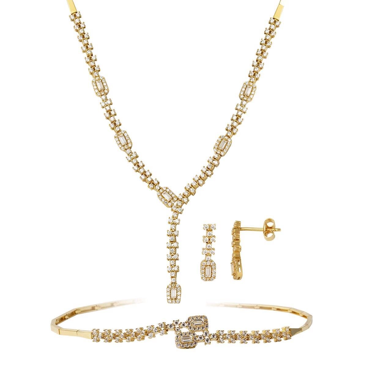 14K Yellow Gold Ladder Baguette Cubic Zirconia Set