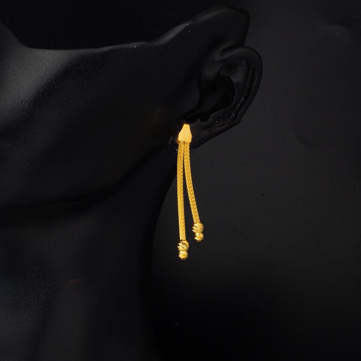 22K Yellow Gold Mesh Braided Drop Earrings