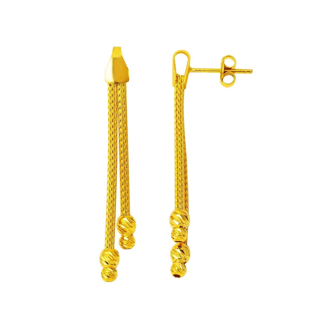 22K Yellow Gold Mesh Braided Drop Earrings