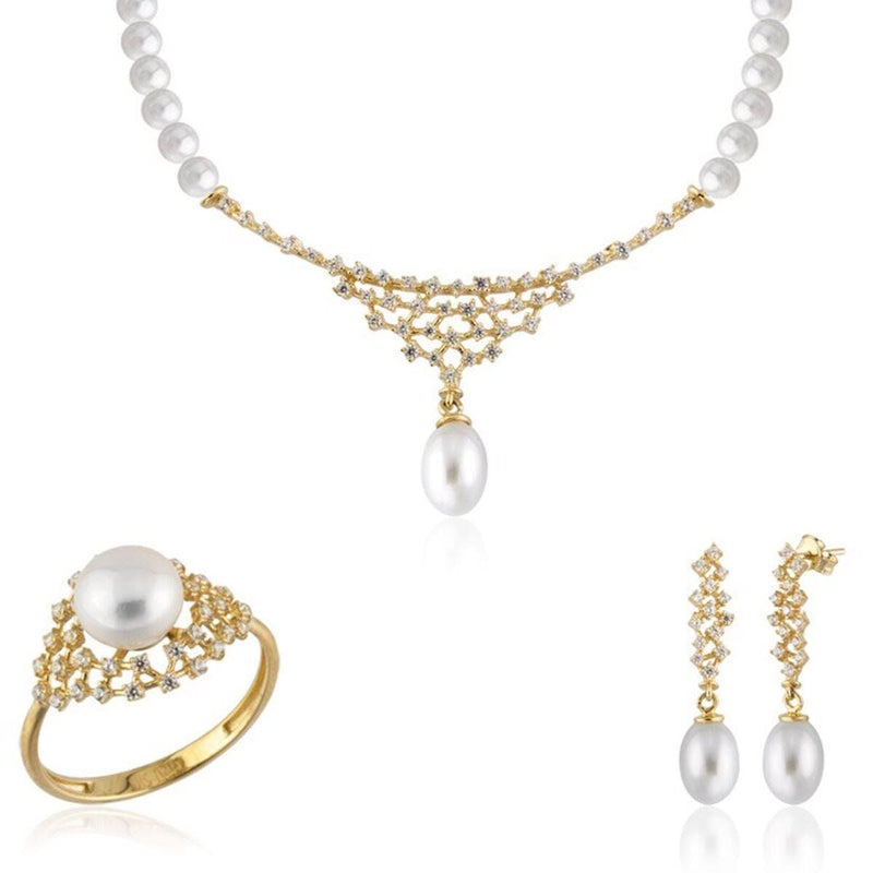 14K Yellow Gold Mia Bridal Pearl Jewelry Set