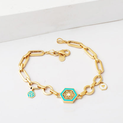 14K Yellow Gold Designer Inspired Italian Enamel Turquoise Bracelet