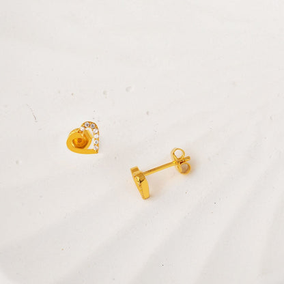 22K Yellow Gold Mini Heart Cubic Zirconia Earrings