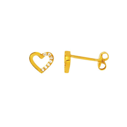 22K Yellow Gold Mini Heart Cubic Zirconia Earrings