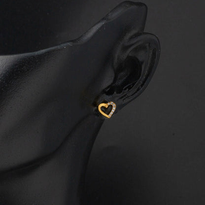 22K Yellow Gold Mini Heart Cubic Zirconia Earrings