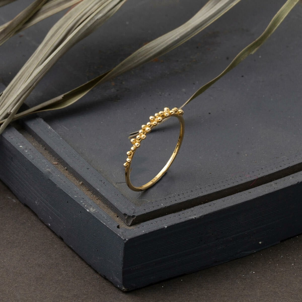 14K Yellow Gold Mini Bead Minimalist Ring