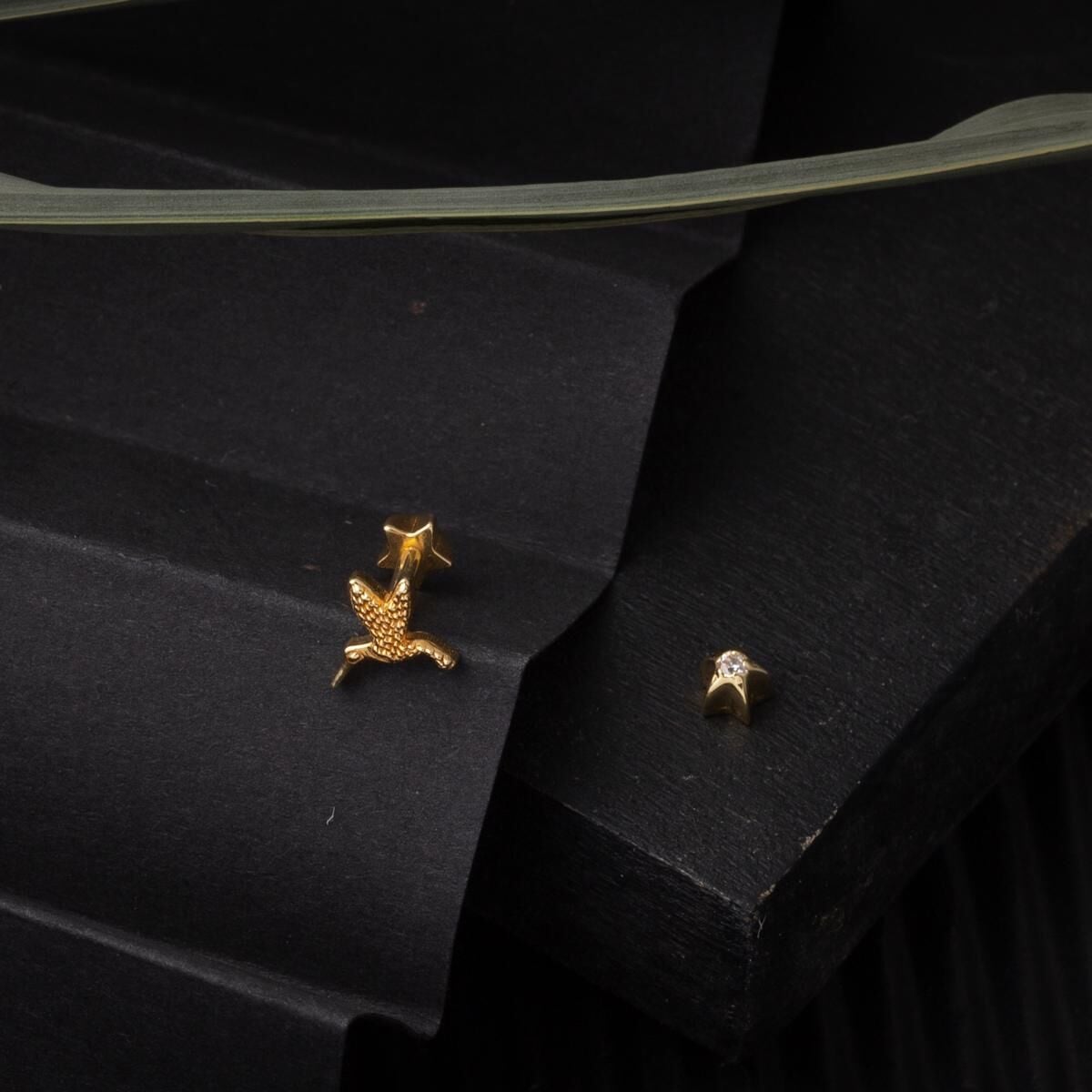 14K Yellow Gold Mini Bird Tragus Earrings