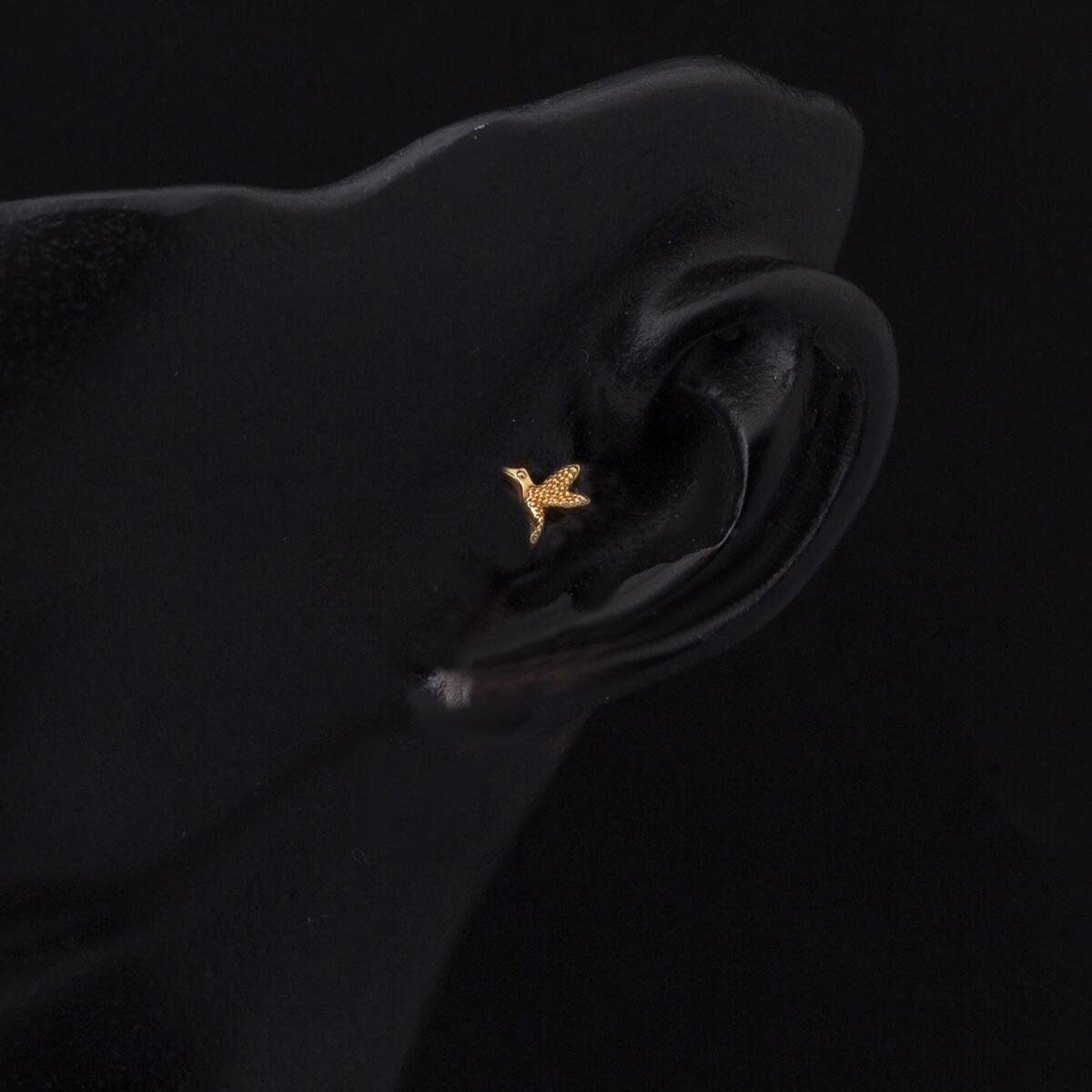 14K Yellow Gold Mini Bird Tragus Earrings