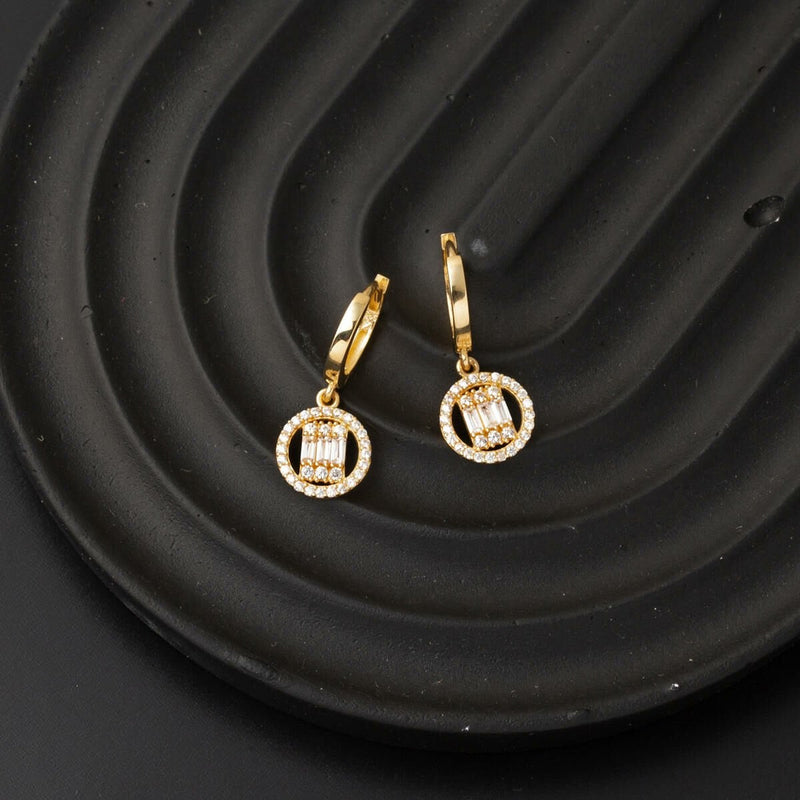 14K Yellow Gold Minimalist Dangle Cubic Zirconia Earrings