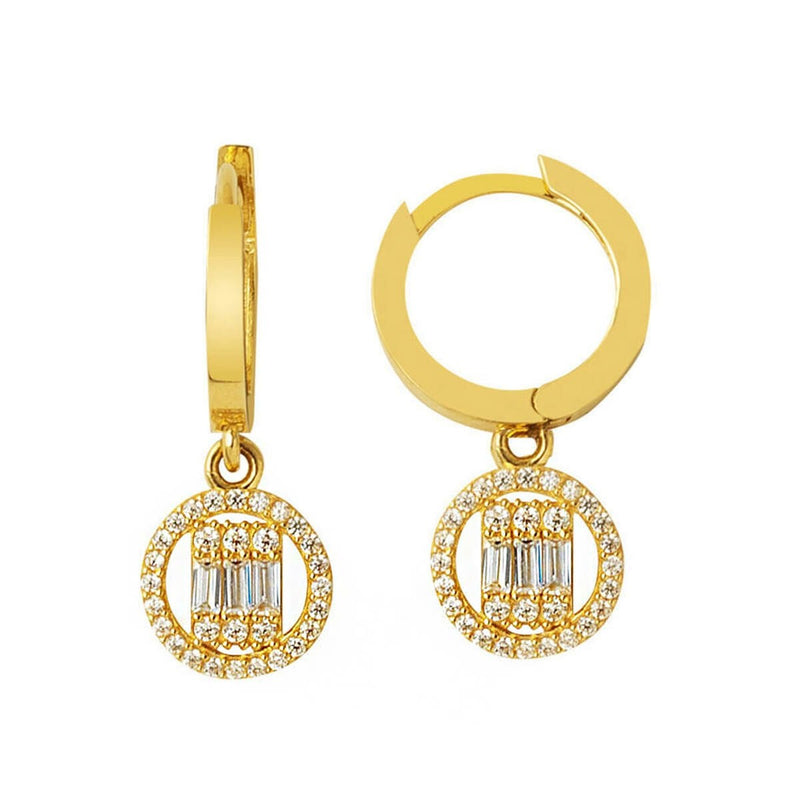 14K Yellow Gold Minimalist Dangle Cubic Zirconia Earrings