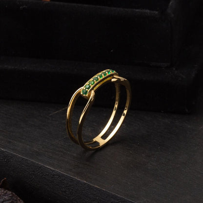 14K Yellow Gold Minimalist Design Cubic Zirconia Ring